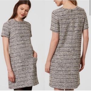 LOFT Multicolor Tweed Shift Dress Mini Short Sleeve Pockets Gray - Size Small
